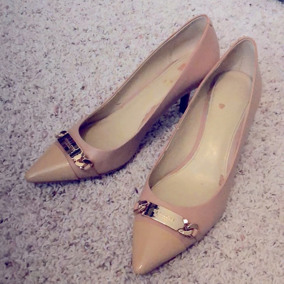 Coach Shoes Coach Kitten Heel Sexy Nude Gold Emblem Toe Cap Pumps